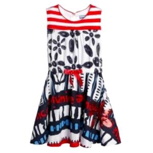 Desigual girl's cotton jersey white navy red dress size 13/14 sequin